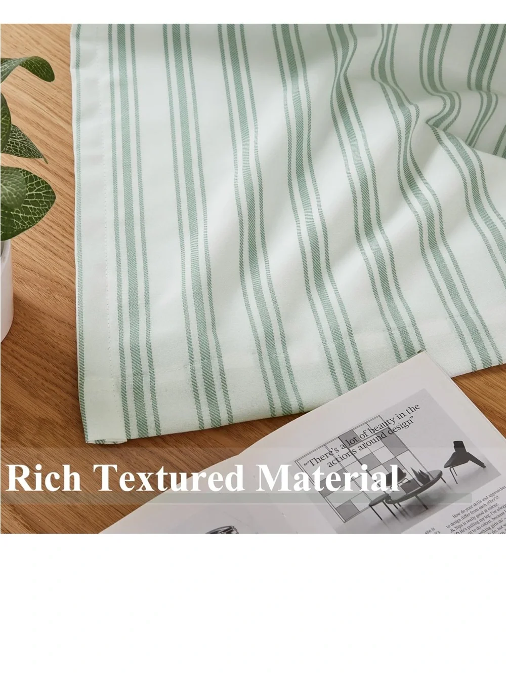 Striped Green White Window Cotton Curtains - Home Accents